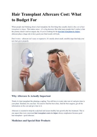 Hair Transplant Aftercare Cost: What to Budget For