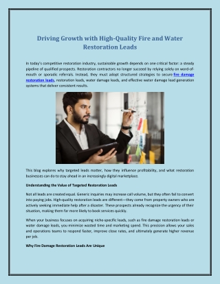 Driving Growth with High-Quality Fire and Water Restoration Leads