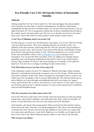 Eco-Friendly Cars UAE: Driving the Future of Sustainable Mobility