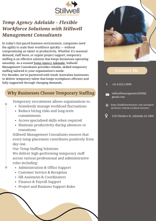 Temp Agency Adelaide  Flexible Workforce Solutions with Stillwell Management Consultants