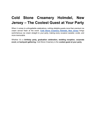 Cold Stone Creamery Holmdel, New Jersey – The Coolest Guest at Your Party