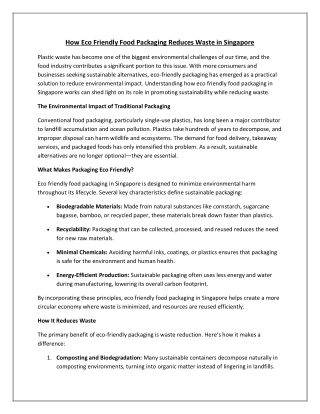 How Eco Friendly Food Packaging Reduces Waste in Singapore