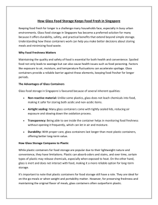 How Glass Food Storage Keeps Food Fresh in Singapore