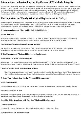 The Importance of Timely Windshield Replacement for Safety