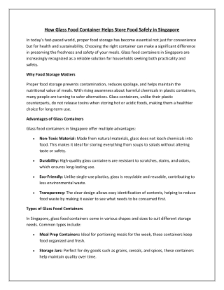 How Glass Food Container Helps Store Food Safely in Singapore