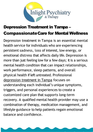 Depression Treatment in Tampa – Compassionate Mental Health Care