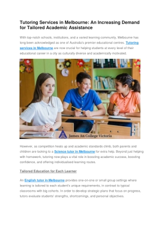 Tutoring Services in Melbourne - An Increasing Demand for Tailored Academic Assistance