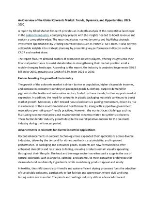 Colorants Market Trends and Challenges 2025 Supporting Growth
