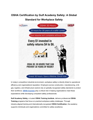 OSHA Certification by Gulf Academy Safety: A Global Standard for Workplace Safet