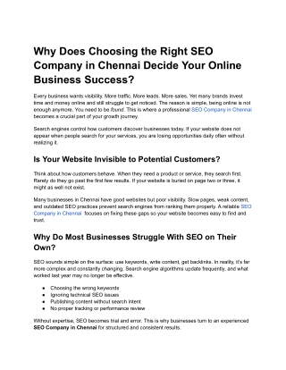 Why Does Choosing the Right SEO Company in Chennai Decide Your Online Business Success