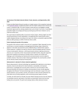 Colorants Market Size 2025: Industry Share, Trends, In-Depth Player Analysis