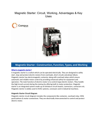 Magnetic Starter Circuit, Working, Advantages & Key Uses