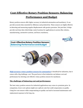 Cost-Effective Rotary Position Sensors: Balancing Performance and Budget