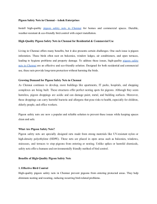 High-Quality Pigeon Safety Nets in Chennai for Residential & Commercial Use