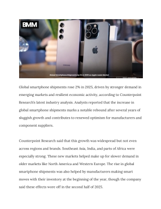 Global Smartphone Shipments Up 2% in 2025 as Apple Leads Market