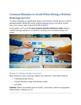 Common Mistakes to Avoid When Hiring a Website Redesign Service