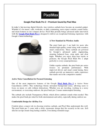 Google Pixel Buds Pro 2 – Premium Sound by Pixel Max