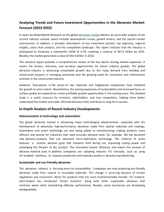 Abrasives Market Size 2025: Industry Share, Trends & In-Depth Player Analysis