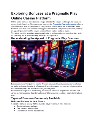 Exploring Bonuses at a Pragmatic Play Online Casino Platform