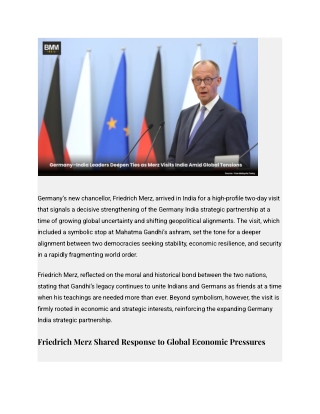 Germany–India Leaders Deepen Ties as Merz Visits India Amid Global Tensions