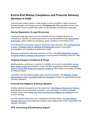 End-to-End Startup Compliance and Financial Advisory Services in India