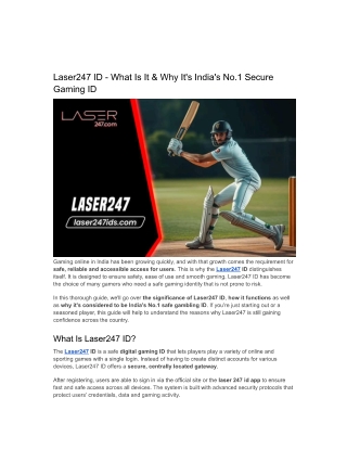 Laser247 ID - What Is It & Why It's India's No.1 Secure Gaming ID