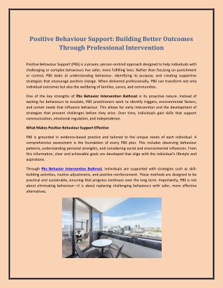Positive Behaviour Support: Building Better Outcomes Through Professional Interv