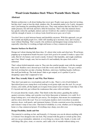 Wood Grain Stainless Steel: Where Warmth Meets Muscle