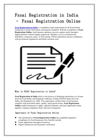 Fssai Registration in India – Fssai Registration Online