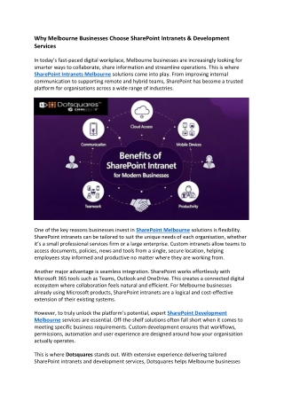 Why Melbourne Businesses Choose SharePoint Intranets & Development Services