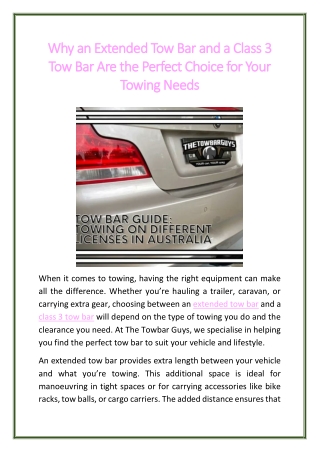 Why an Extended Tow Bar and a Class 3 Tow Bar Are the Perfect Choice for Your Towing Needs