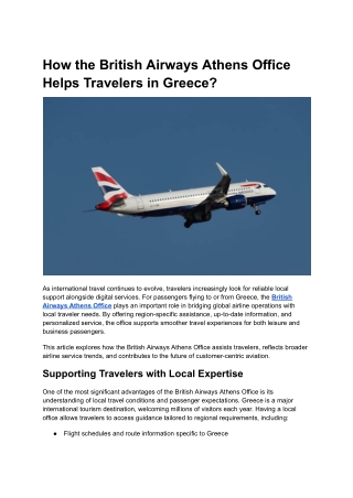 How the British Airways Athens Office Helps Travelers in Greece