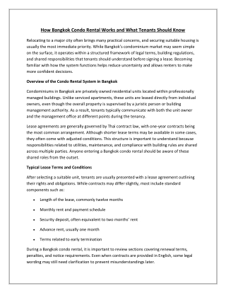 How Bangkok Condo Rental Works and What Tenants Should Know