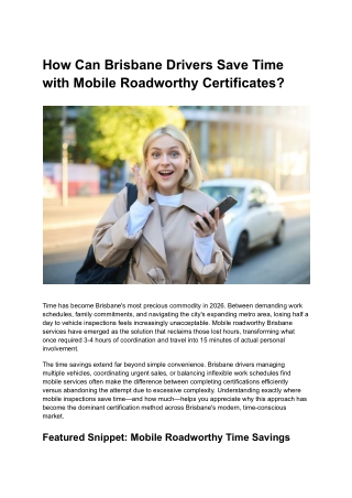 Save Time with Mobile Roadworthy Certificates in Brisbane
