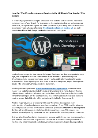 How Can WordPress Development Services in the UK Elevate Your London Web Design?