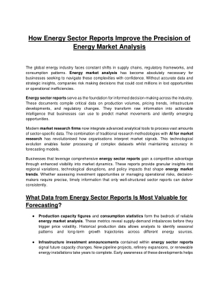 How Energy Sector Reports Improve the Precision of Energy Market Analysis