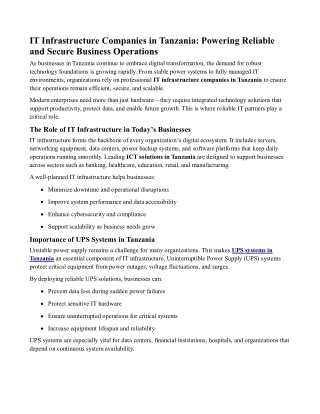 IT Infrastructure Companies in Tanzania Powering Reliable and Secure Business Operations