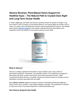 iGenics Reviews_ Plant-Based Vision Support for Healthier Eyes
