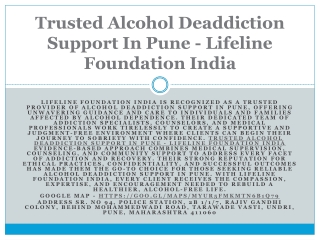 Premier Alcohol Rehabilitation In Pune - Lifeline Foundation India