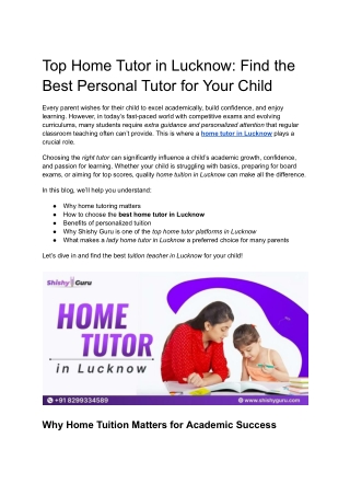 Top Home Tutor in Lucknow