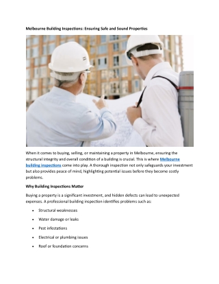 Melbourne Building Inspections: Ensuring Safe and Sound Properties