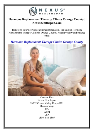 Hormone Replacement Therapy Clinics Orange County Nexushealthspan.com