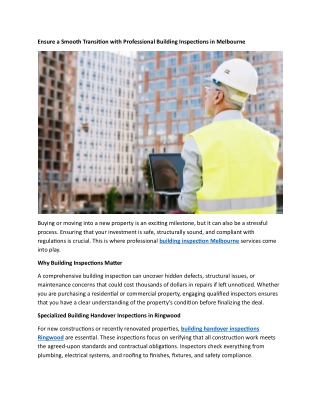 Ensure a Smooth Transition with Professional Building Inspections in Melbourne