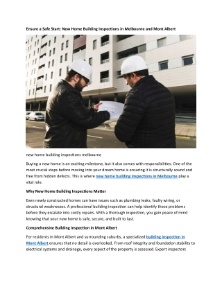 Ensure a Safe Start: New Home Building Inspections in Melbourne and Mont Albert