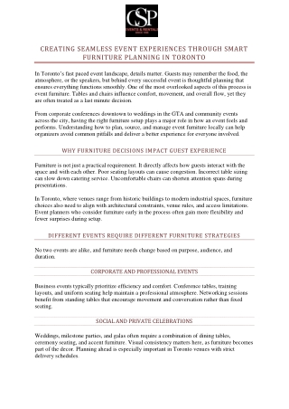 Creating Seamless Event Experiences Through Smart Furniture Planning in Toronto