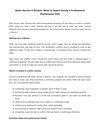 Boiler Service in Brixton- What to Expect During a Professional Maintenance Visit