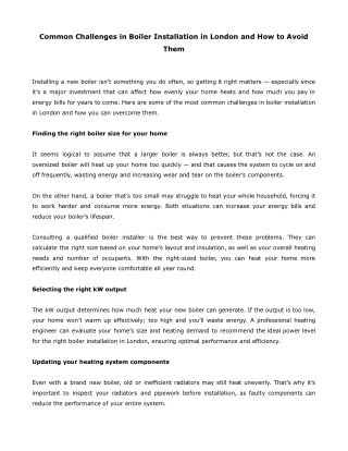 Common Challenges in Boiler Installation in London and How to Avoid Them