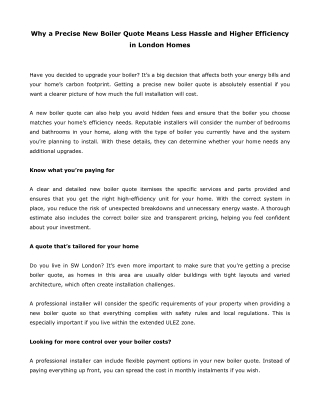 Why a Precise New Boiler Quote Means Less Hassle and Higher Efficiency in London Homes