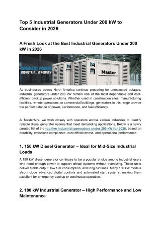 Top 5 Industrial Generators Under 200 kW to Consider in 2026