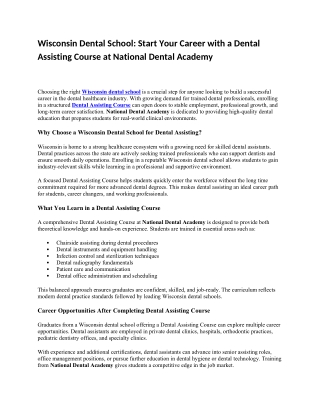 Wisconsin Dental School: Start Your Career with a Dental Assisting Course at Nat